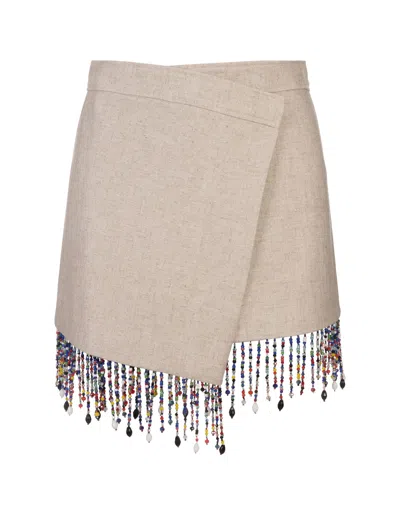 Msgm Sand Mini Skirt With Bead Appliqué In Brown