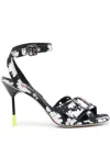 Msgm 105mm Floral-print Sandals In Black