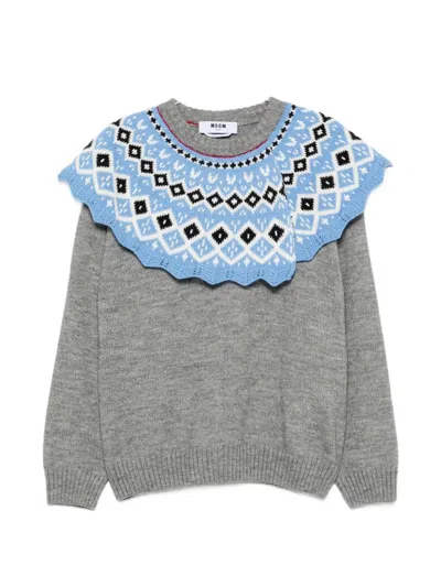 Msgm Scalloped-collar Sweater In Gray