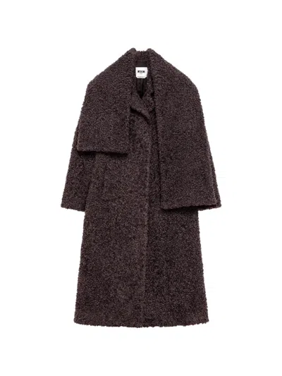 Msgm Scarf-detail Bouclé-effect Coat In Multi