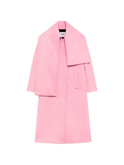 Msgm Scarf-detail Single-breasted Coat In Pink