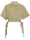 Msgm Seersucker Cropped Shirt In Green