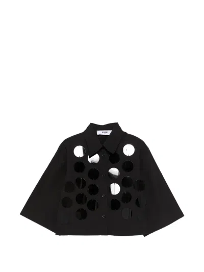 Msgm Kids' Sequin-appliqué Shirt In Black