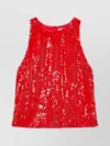 Msgm Cardinal Red Sequin-embellished Sleeveless Top In Red