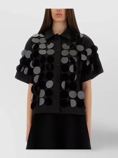 Msgm Sequin Embellished Collared Cotton Shirt In Black