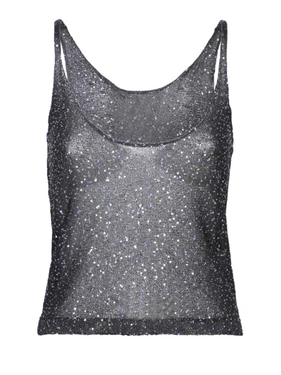 Msgm Sequin Embellished Sleeveless Tank Top In Black