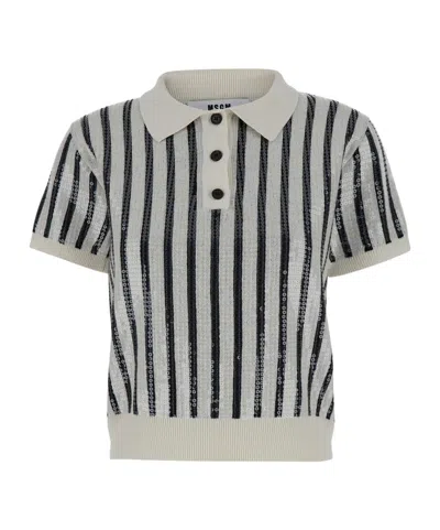 MSGM SEQUIN-EMBELLISHED STRIPED POLO JUMPER