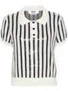 Msgm Knitwear Polo Collar Sequin Striped Short Sleeves In White