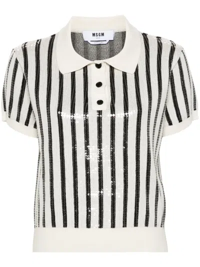 MSGM SEQUIN-EMBELLISHED STRIPED POLO JUMPER