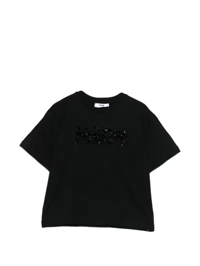 Msgm Kids' Sequin-embellished T-shirt In Black
