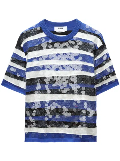 Msgm Sequin-embellished T-shirt In Blue