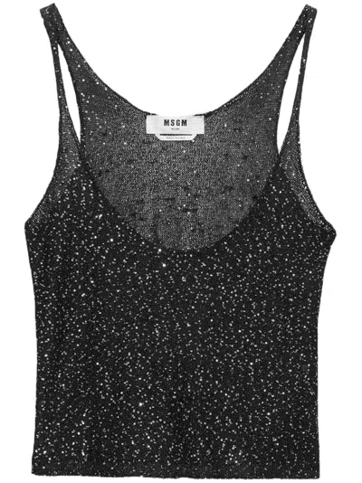 Msgm Sequin-embellished Tank Top In Black