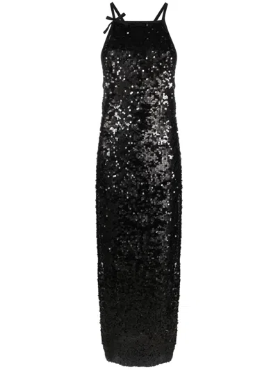 Msgm Sequin-embellished Tulle Midi Dress In Black