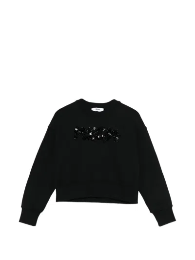 Msgm Sequin-embellishment Sweatshirt In Black