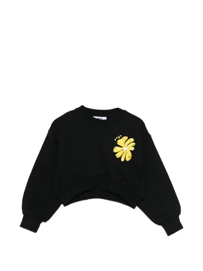 Msgm Kids' Sequin-floral Sweatshirt In Black