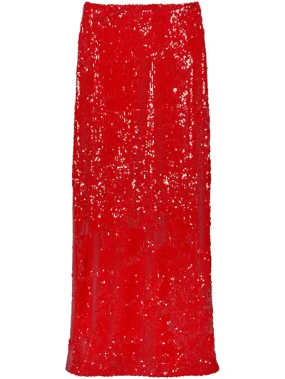 Msgm Sequin Straight Skirt In Red