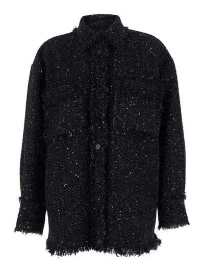 MSGM MSGM SEQUINED CURVED HEM TWEED SHIRT