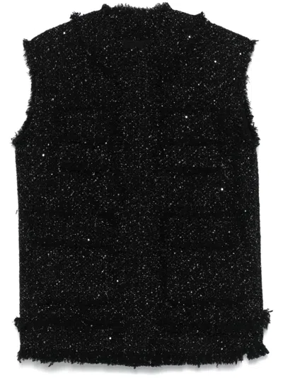 Msgm Sequined Tweed Vest In Black