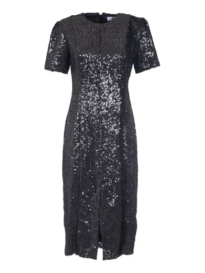 Msgm Sequinned Midi Dress In Black