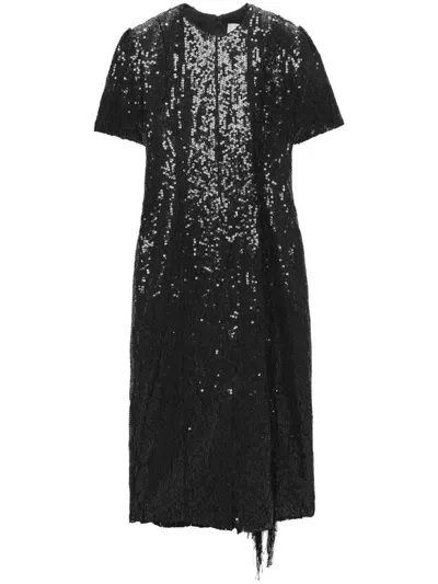 Msgm Sequinned Midi Dress In Black
