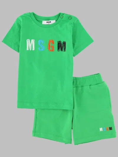 Msgm Set Jersey T-shirt Strecth Fleece Bermuda Boy In Green