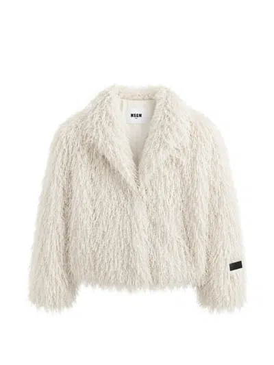 Msgm Kids' Shaggy Faux-fur Jacket In Neutrals