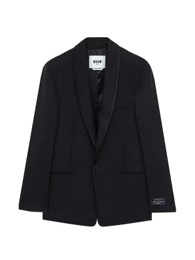 Msgm Shawl-lapel Tailored Blazer In Black