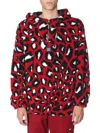 Msgm Abstract Leopard Print Oversized Shearling Jacket In Red