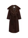 Msgm Shearling-trim Belted Coat In Brown