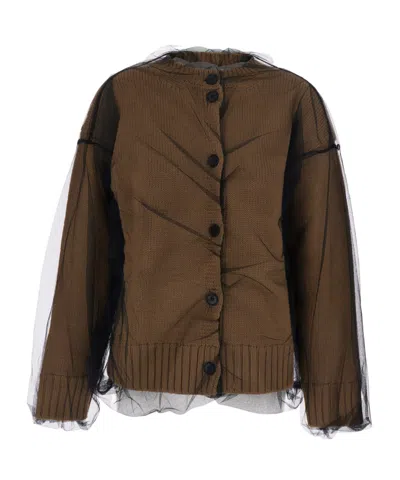 Msgm Sheer Layered Knitted Cardigan In Brown