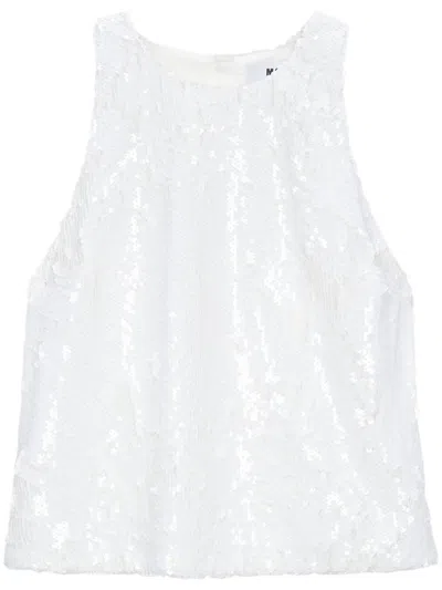 Msgm Shimmering Sequin Sleeveless Top In White