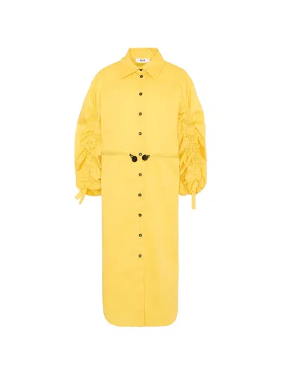 Msgm Kids' Shirred-sleeve Dress In Yellow