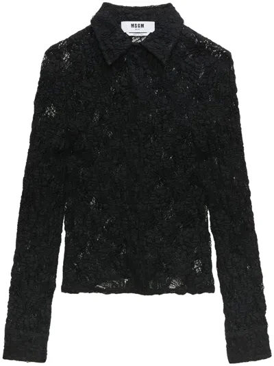 Msgm Floral-lace Button-up Shirt In Black