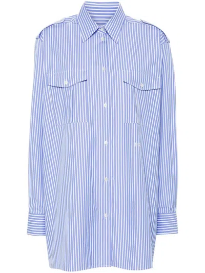 Msgm Logo-embroidered Striped Shirt In Blue