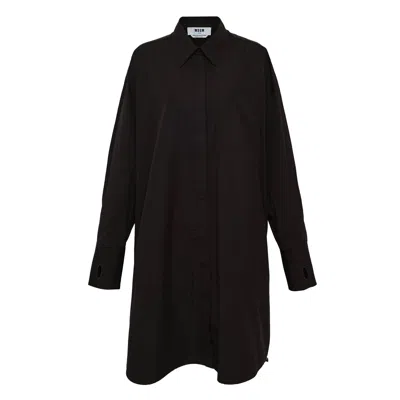 Msgm Collared Shirt Midi Dress In Black