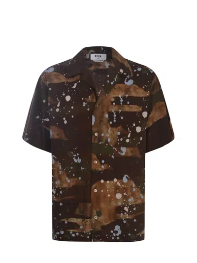 Msgm Shirt  Dripping Camo Made Of Cotton In Camouflage Marrone