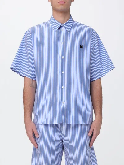 Msgm Striped Short-sleeve Shirt In Blue