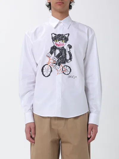 MSGM MSGM GRAPHIC PRINT LONG-SLEEVE COTTON SHIRT WITH CONCEALED PLACKET,I38580001