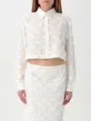 Msgm Cropped White Shirt With Floral Embroidery In White
