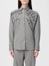 Msgm Classic Checkered Shirt With Floral Embroidery In Gray