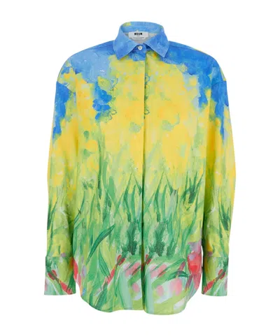 MSGM MSGM FLORAL PRINTED DROP SHOULDER SHIRT