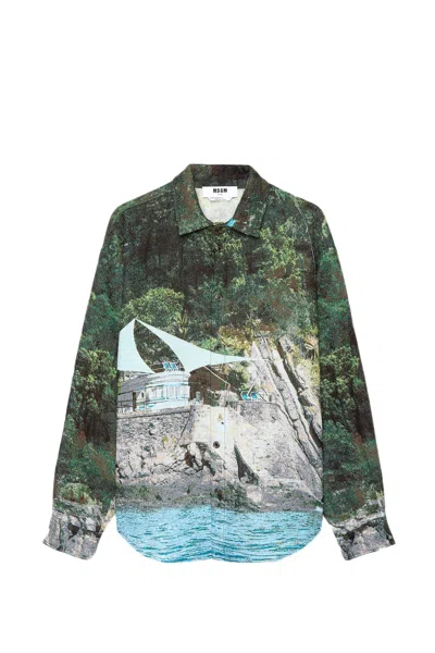 Msgm Cotton Blend Shirt In 绿色