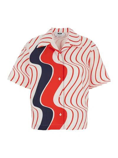 MSGM MULTICOLOR SHIRT WITH CLASSIC COLLAR AND ALL-OVER PRINT IN FABRIC WOMAN