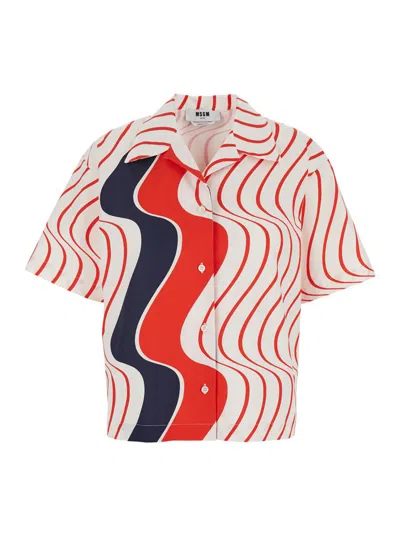 MSGM MULTICOLOR SHIRT WITH CLASSIC COLLAR AND ALL-OVER PRINT IN FABRIC WOMAN