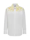 Msgm White Shirt With Classic Collar And Front Embellishment In White