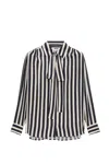 Msgm Tie-neck Striped Shirt In Schwarz