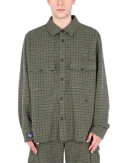 Msgm Checkered Wool Shirt With Classic Collar In Multi