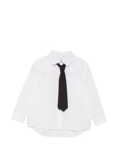 Msgm Kids' Shirt With Removable Striped Tie In White