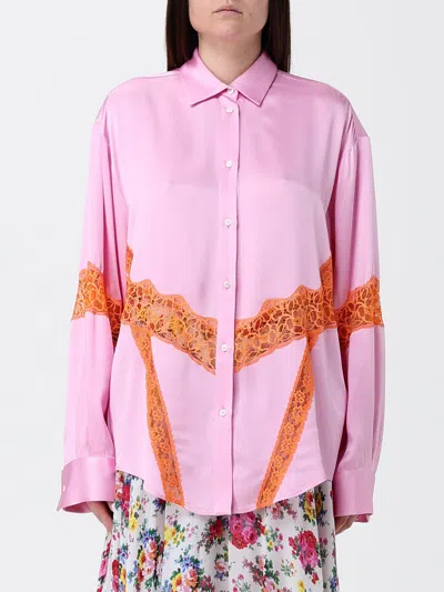 Msgm Pink Orange Lace Inserts Shirt