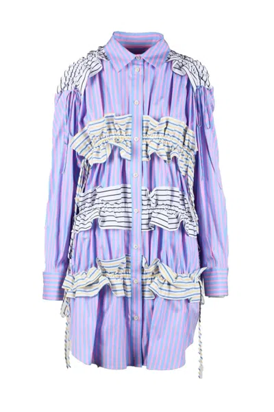 Msgm Woman Mini Dress Light Blue Size 6 Cotton In Purple